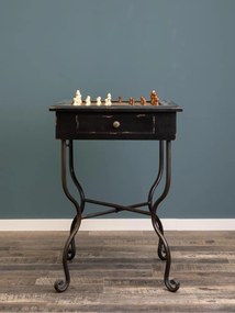 Masuta laterala cu tabla de sah, din metal si lemn, cu aspect vintage, Check Mate