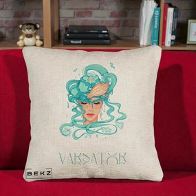 Perna Personalizata Zodiac Varsator Cowgirl, 40x40 cm, Bej Canapea, Husa Detasabila, Perna Inclusa, BEKZ®