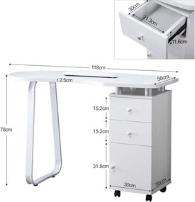 MANIA204 - Masuta manichiura, 118 cm, cu pernita, masa cosmetica - Alba