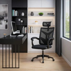 Scaun tip gaming din mesh negru, cu spatar rabatabil ergonomic OFF 434