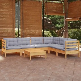 3096688 vidaXL Set mobilier grădină cu perne gri, 7 piese, lemn masiv de pin