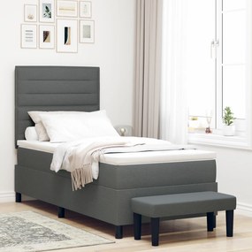 vidaXL Pat cu arcuri cu saltea &amp; bancă gri închis 90x200 cm țesătură