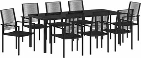 vidaXL Set de masă pentru grădină 9 pcs Negru