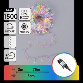 Aigostar - LED ghirlandă luminoasă de exterior pentru Crăciun 1500xLED/8 funcții 78m IP44 multicoloră