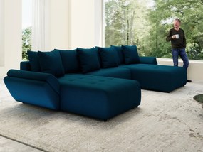 Colțar extensibil dumonde cu ladă de depozitare si sezut confortabil din spuma high-density, Berlin U Enjoy Petrol 380x180 cm