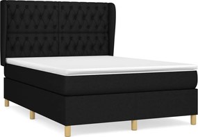 vidaXL Pat box spring cu saltea, negru, 140x200 cm, textil