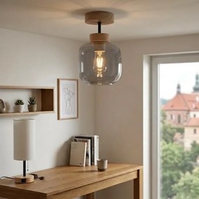 BRILAGI - LED Lustră aplicată R GLASS 1xE27/60W/230V Ø 14 cm stejar/gri fumuriu