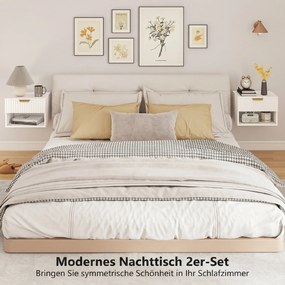 HOMCOM Set de 2 Noptiere Suspendate cu Panouri Canelate, Sertar și Raft, 40x34x29 cm, Alb | Aosom Romania