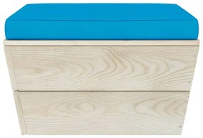 Set mobilier gradina din paleti cu perne, 6 piese, lemn molid Albastru deschis, 2x colt + 2x mijloc + masa + suport pentru picioare, 1
