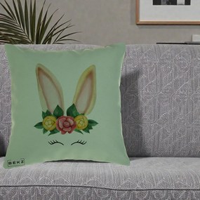Perna Decorativa Iepuras Flori Urechi Pastelui, 40x40 cm, Verde, Husa Detasabila, Perna Inclusa, BEKZ®
