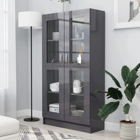 802767 vidaXL Dulap cu vitrină, gri extralucios, 82,5 x 30,5 x 150 cm, PAL