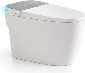 Smart WC R02 – Vas de Toaletă Inteligent cu rezervor integrat, deschidere automată, spălare cu apă caldă, uscare, senzor de picior, capac cu încălzire, afișaj LED, evacuare P-Trap, Alb/Gri