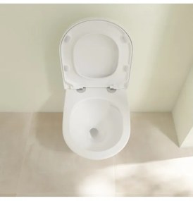 Set vas WC rimless suspendat, Villeroy&amp;Boch Subway 3.0, TwistFlush, cu capac inchidere lenta, 37x56cm, CeramicPlus, 4670TSR1