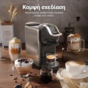 Espressor 8in1 Oliver Voltz OV51171K8R, 1450W, 0.8 L, 5 adaptoare, 19 bar, Cafea macinata si capsule, Negru/Argentiu