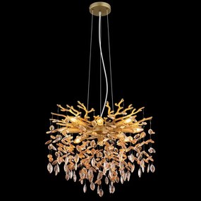 Lustra suspendata metal auriu mat, cristale de sticla QUEENA