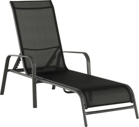 Sezlong gradina ATREO, negru/gri, material textil/metal, 64x161x48/100