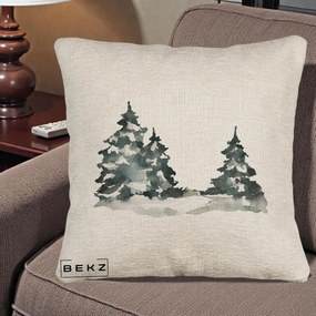 Perna Decorativa Brazi Inzapeziti Acuarela, 40x40 cm, Bej Canapea, Husa Detasabila, Perna Inclusa, BEKZ®