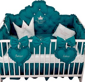 Lenjerie pătuț bebeluși cu apărători matlasate  cearșaf  păturică și pernuta Deseda Prince Verde smarald