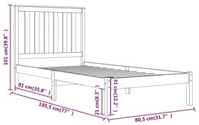 Cadru de pat Small Single 2FT6 maro miere 75x190 cm lemn masiv maro miere, 75 x 190 cm