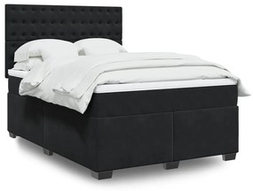 vidaXL Pat box spring cu saltea, negru, 140x200 cm, catifea