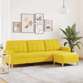 vidaXL Canapea cu 3 locuri și taburet, galben deschis, 210 cm, textil