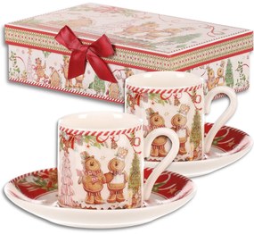 Set cadou cu 2 cești de Crăciun cu farfurioare Turte dulci 70 ml