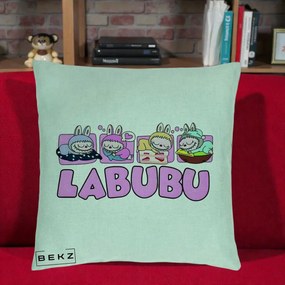 Perna Personalizata Labubu Sleeping Quad, 40x40 cm, Verde Menta, Husa Detasabila, Perna Inclusa, BEKZ®