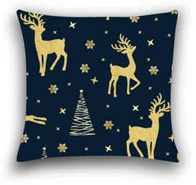 Husa de perna decorativa GOLDEN DEER 40x40 cm, albastru inchis