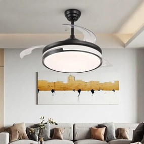 Ventilator Plafon LED cu Lumină în 3 Tonuri, Motor Cupru, Temporizare și Telecomandă, Negru