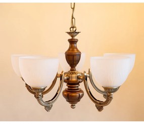 Candelabru 5 brate design italian din alama cu lemn 5640