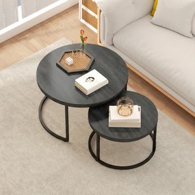 HOMCOM Set modern de 2 măsuțe de cafea, măsuțe laterale suprapuse cu cadru metalic pentru living, dormitor, birou, Negru | Aosom Romania