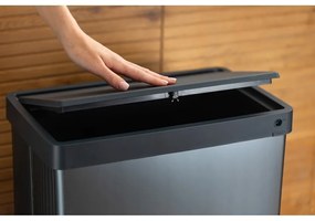 Coș de gunoi gri cu senzori de atingere din plastic reciclat 54 l Verto High – Curver