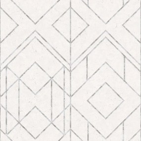 Tapet geometric alb cu insertii metalice gri