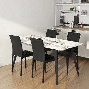 HOMCOM Set de 4 Scaune din Piele Ecologică cu Cusături Romboidale și Picioare din Oțel, 41x50x91 cm, Negru | Aosom Romania