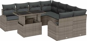 vidaXL Set de canapele pentru grădină cu pernă 9 pcs Gri Poli Rattan