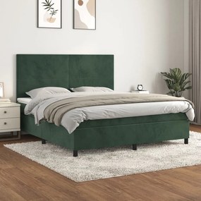 3142920 vidaXL Pat box spring cu saltea, verde închis, 180x200 cm, catifea