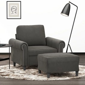 3153624 vidaXL Fotoliu canapea cu taburet, gri închis, 60 cm, catifea