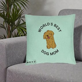Cadou pentru Iubitorii de Caini - Perna Personalizata World's Best Dog Mom, 40x40 cm, Verde Menta, Husa Detasabila, Perna Inclusa, BEKZ®