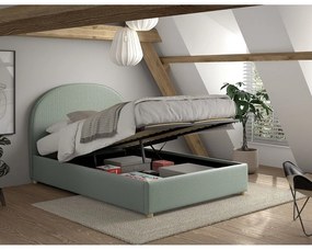 Pat matrimonial verde tapițat cu spațiu de depozitare cu somieră 140x200 cm Moon – Vipack