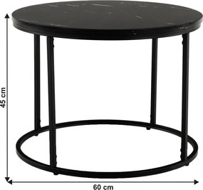 Măsuţă de cafea, marmură neagră / metal negru, GAGIN