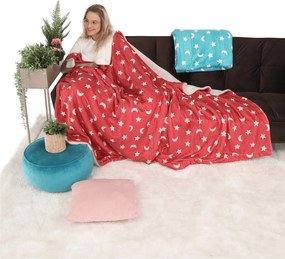 Pătură cu două feţe imitaţie miel, oxy fire roşu/alb/model, 150x200, NAVO