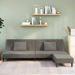 3081832 vidaXL Canapea pat cu 2 perne&taburet, 2 locuri, gri deschis, catifea