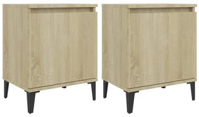 805840 vidaXL Noptiere cu picioare metal, 2 buc., stejar sonoma, 40x30x50 cm