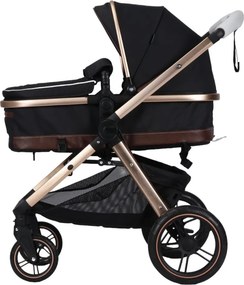 Carucior nou nascuti 2 in 1 NOVOKIDS™ X2000 series, Cu geanta bebe, Cadru Aluminiu Gold, Amortizoare, Roti din cauciuc plin AVE, Landou, Spatar