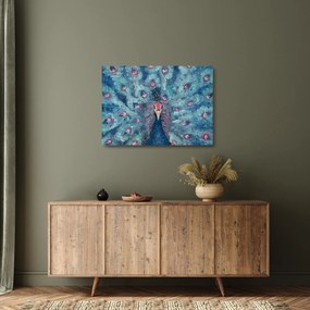 Tablou pe sticlă cu păun pictat (70x50 cm)