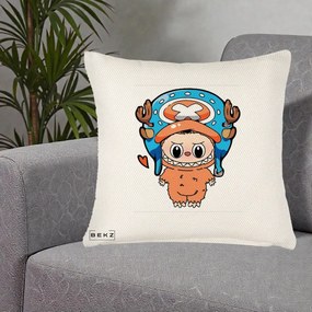 Perna Personalizata Labubu x Tony Tony Chopper, 40x40 cm, Crem Reliefat, Husa Detasabila, Perna Inclusa, BEKZ®