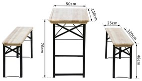 Outsunny Set de Bere 1 Masa 120x50cm 2 Banci 120x25cm din Lemn de Brad