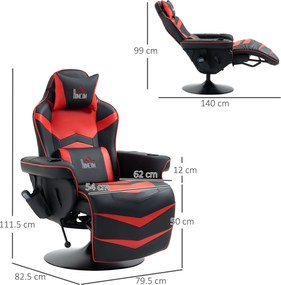 HOMCOM Scaun de Gaming cu Masaj, Suport pentru Picioare și Pernă, din Piele Sintetică, 79,5x82,5x111,5 cm, Negru și Roșu | Aosom Romania