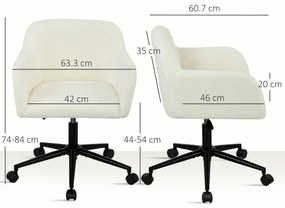 HOMCOM Scaun de birou rotativ cu role, Scaun de birou, Fleece, Spumă, reglabil în înălțime, Homeoffice, Crem alb | Aosom Romania