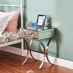 Noptieră din oglindă argintie și picioare din oțel inoxidabil, 38x35x56 cm